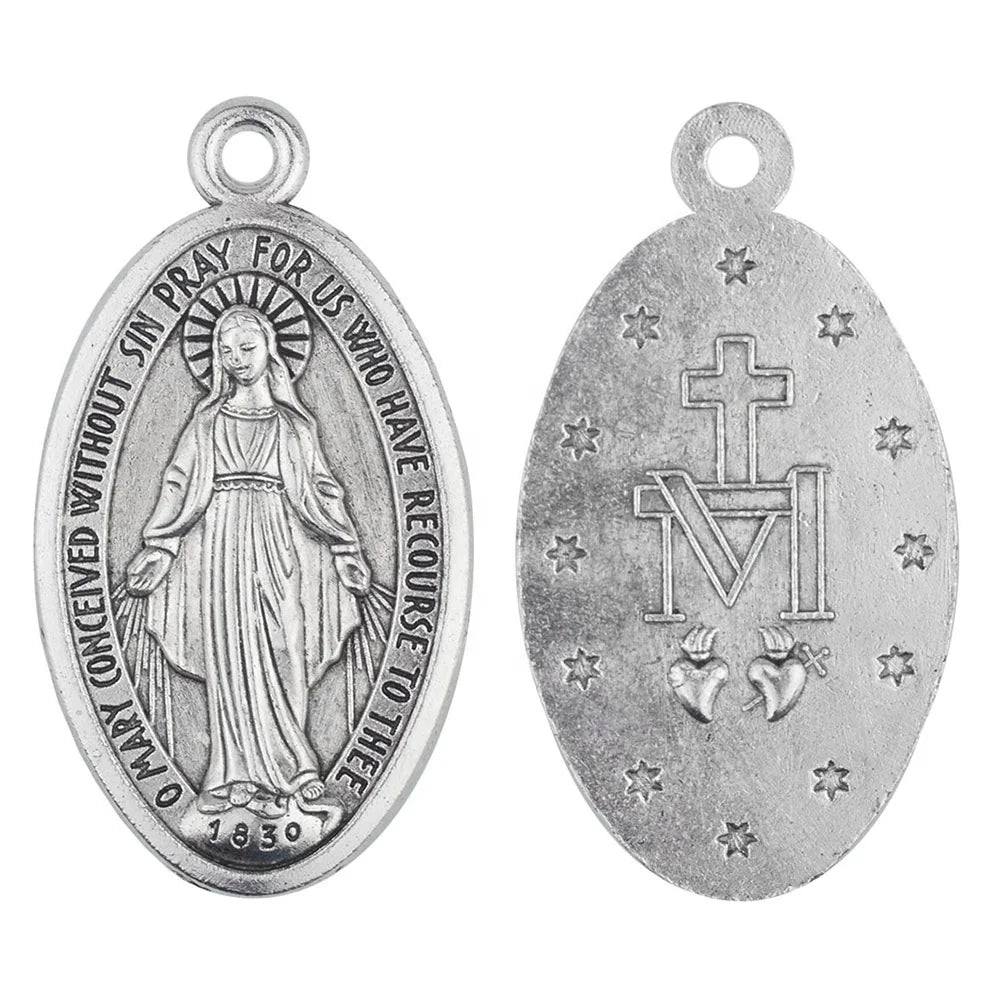 Blue Silver Virgin Mary Medal 48*27mm  Medal  Alloy Pendant Catholic Religious Jewelry Metal Charming