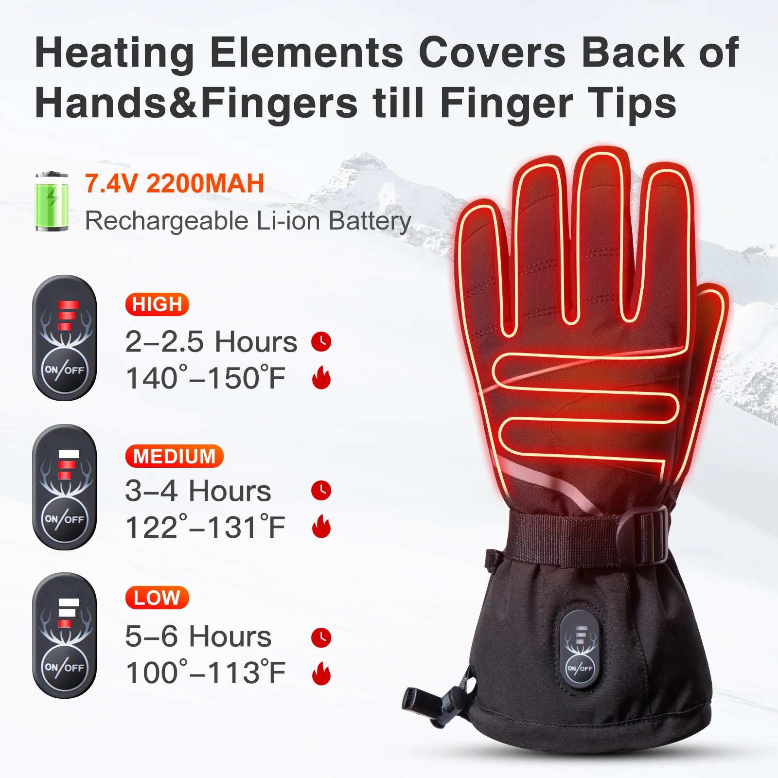 SNOW DEER Winter Snowboarding Self Heating Unisex Waterproof Heated Gloves with Battery