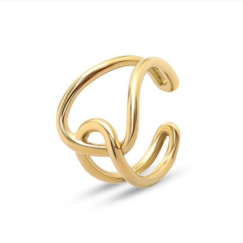 Geometric Stainless Steel Simple Wire Braided Chain Adjustable Ring for Women