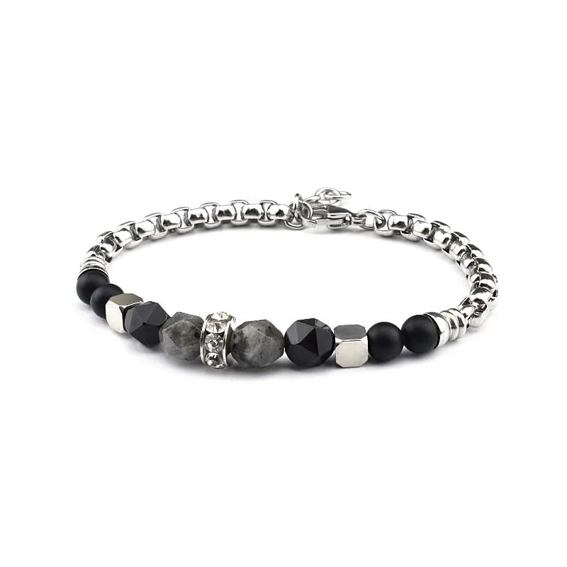 Sliced Tiger Eye Stone Stainless Chain Zircon Beaded Natural Stone Bracelet ST231