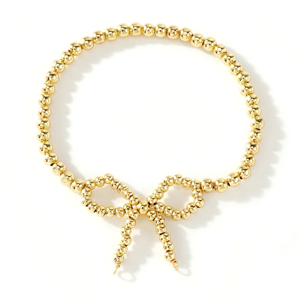 Go2boho New Jewelry Bow Tie Bangles Boho Custom Handmade Delicate 18K Gold Plated Copper Beaded Bracelets for Women Holiday Gift