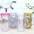 Custom Reusable Cup 20oz Snow Globe Tumbler Creative Plastic Mason Coffee Mug with Handle
