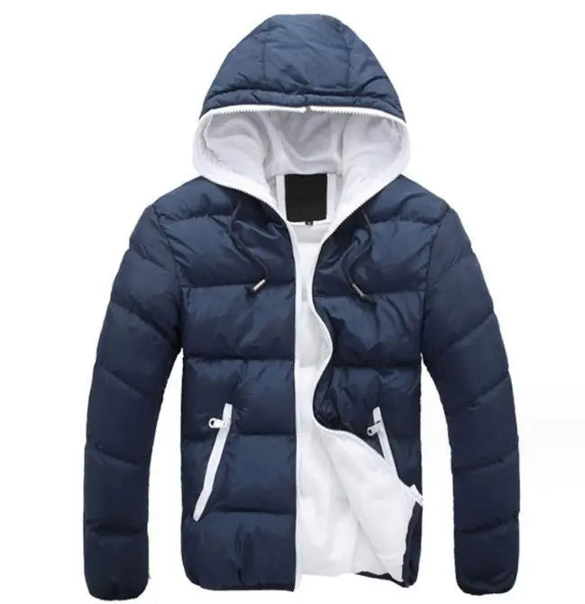 Custom Logo Warm Windproof Outwear Men Winter Hooded Quilted Down Coats Cotton Padded Puffer Jacket