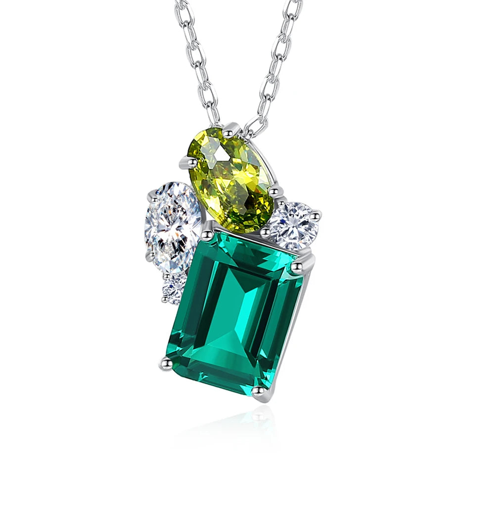 Daidan Emerald Green Gem Jewelry Women Leaf Zircon 925 Sterling Silver Necklaces