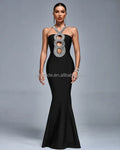 Ocstrade Elastic Bandage 2024 Evening Dresses Maxi Dress Hollow Out Halter Backless Elegant Evening Dresses With Rhinestones