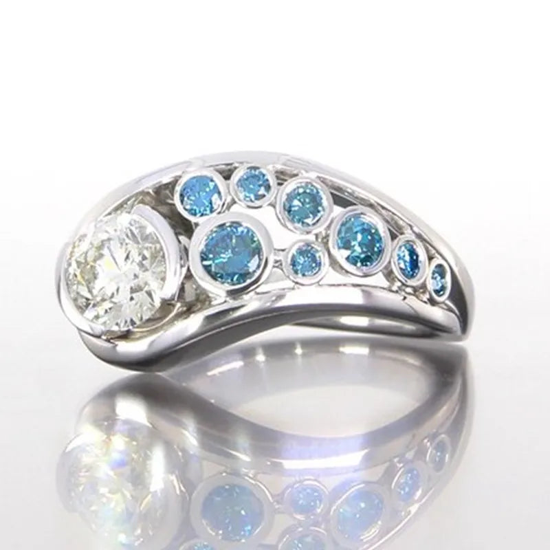 CAOSHI Manufacture Women's Zircon Finger Rings Exquisite New Design Blue CZ Zirconia Irregular Ring Women Girls