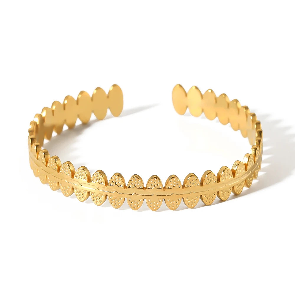 Tarnish Free Stainless Steel Jewelry Plain Leaves Flower Gold Bangle Bracelets for Daily Wearing