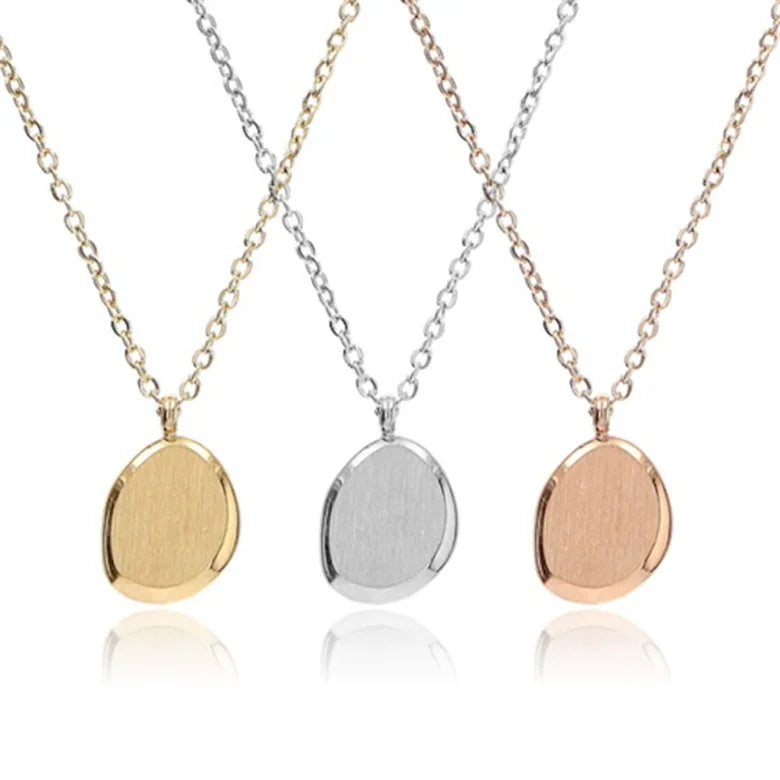 Customizable Stainless Steel Necklace with Bevelled Oval Pendant Gold Silver Rose Gold-Link Chain Engravable Blank Jewelry