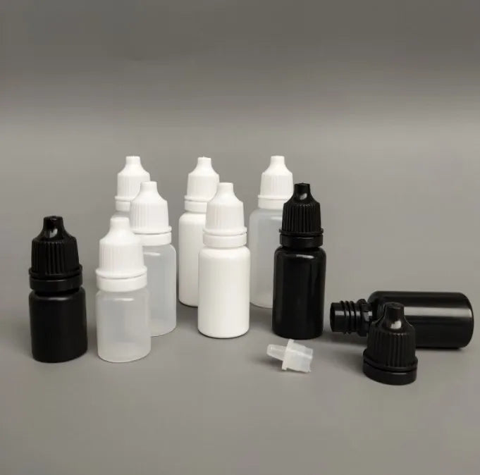 For Clear White Black Drop Bottles with Dropper Cap 5ml 10ml 15ml 20ml 30ml Sizes Antirust Oil Subpackaging Glue Plastic Eyedrop