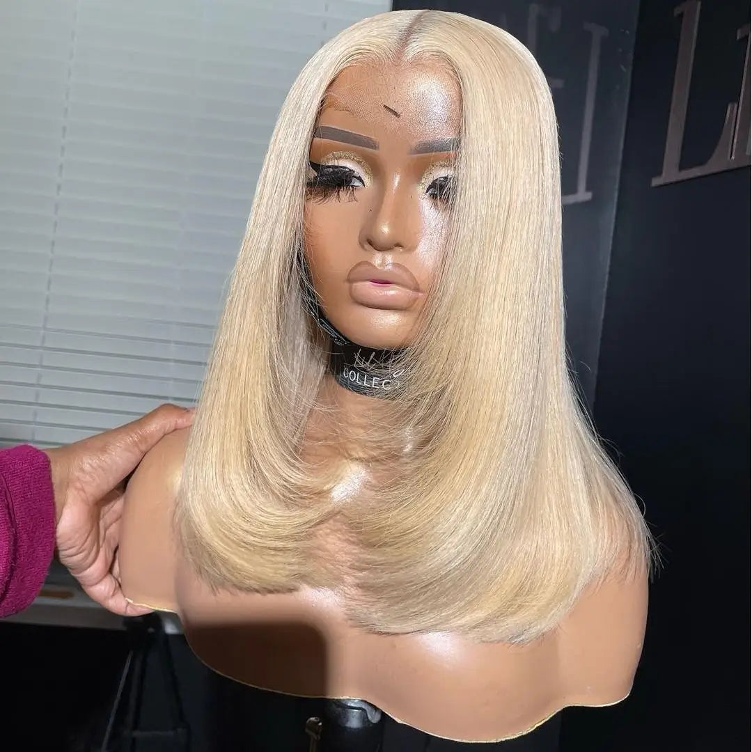 Green Short Straight Bob Human Hair Wigs Pink Colored Lace Front Wig 613 Blonde Platinum 13*4 HD Transparent Laceal Frontal Wig MegaBDM