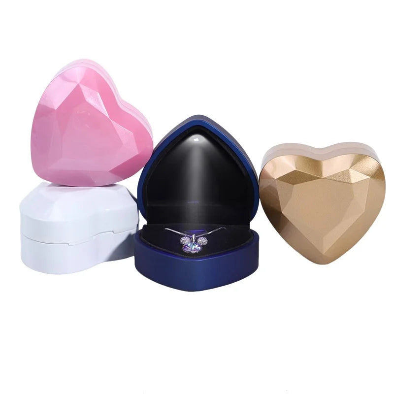 Wholesale Heart-Shaped Plastic Jewelry Box with LED Light for Earrings Rings Pendants Necklaces Packaging