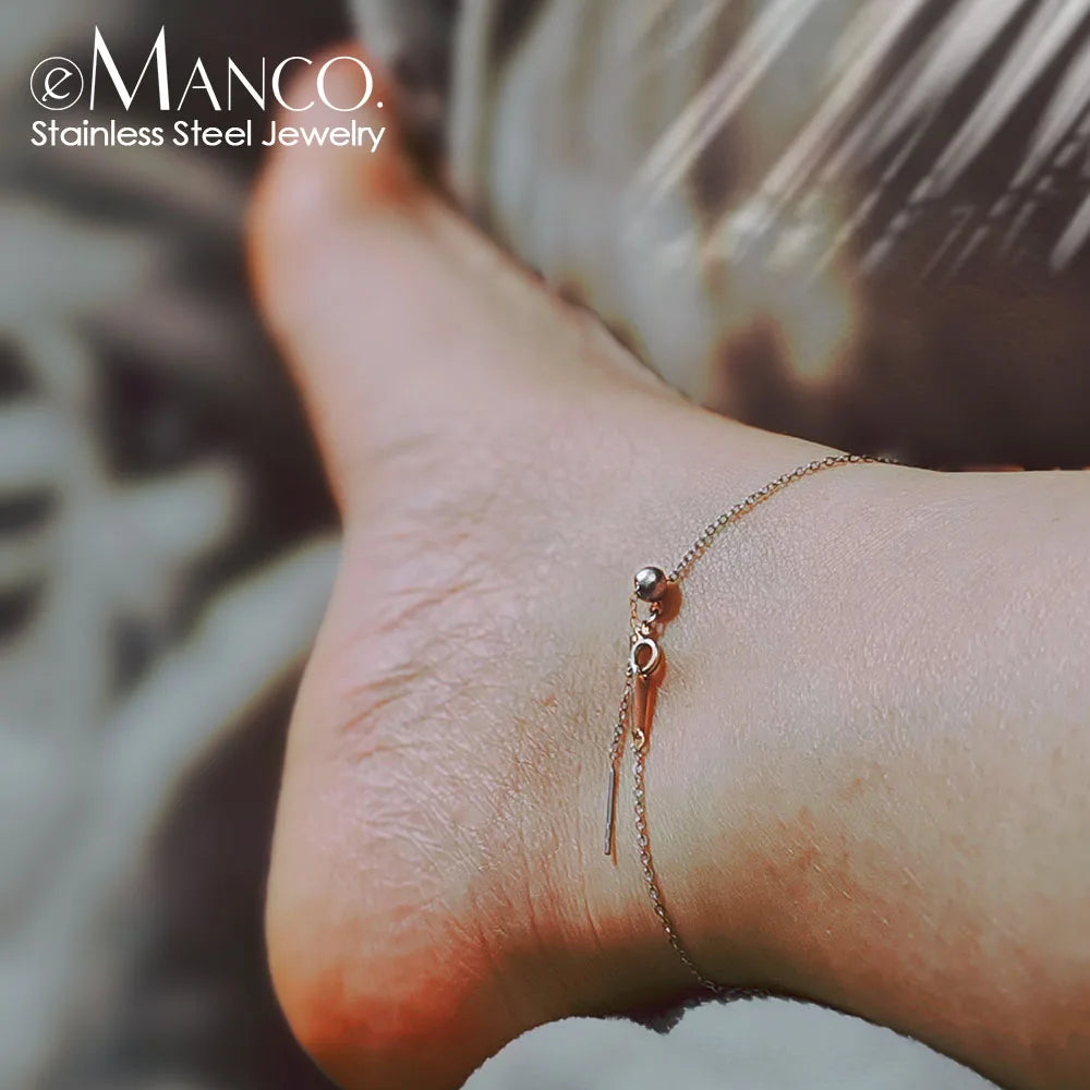 EManco Fashion Women Stainless Steel Anklet Chain Anklet for Girls Summer Beach Anklets