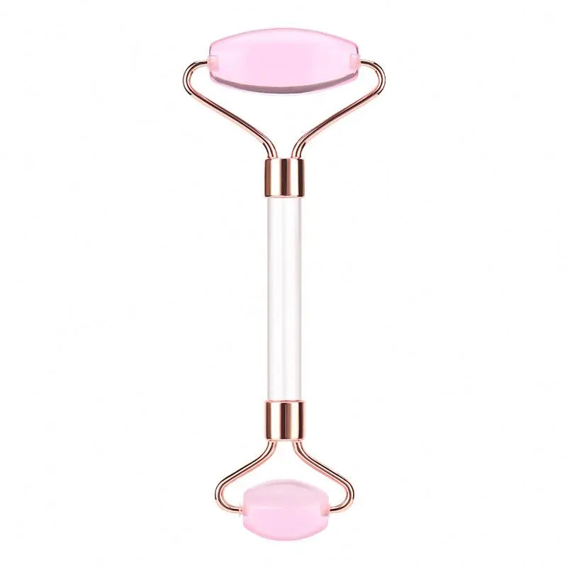 YiJue New Fashion White Facial Crystal Heart Rose Quartz Jade Roller Guasha Stone Set Teeth for Face Lift Home Commercial Use