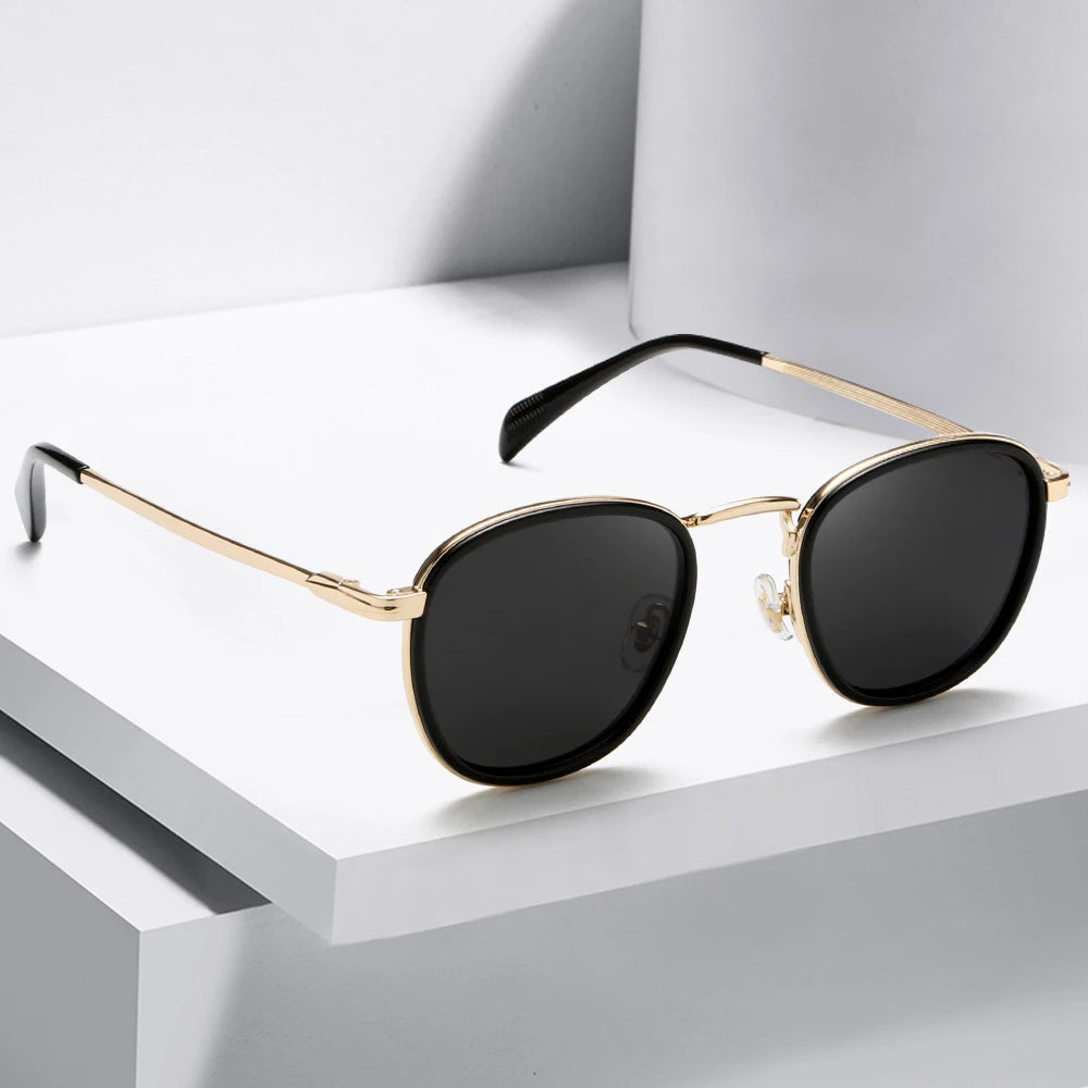 Wholesale High-End Retro Punk Sunglasses for Women European American Style Custom Logo Black Metal Frame Polarized Box Packaging