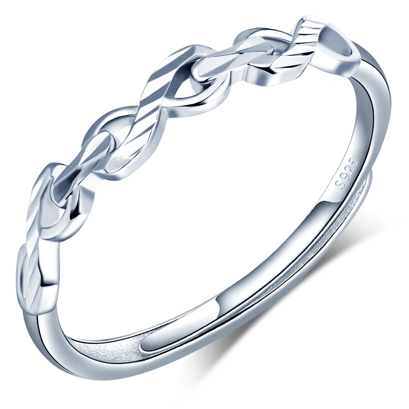 925 Sterling Silver Rhodium Plated Infinity Symbol Endless Love Laser Engraved Adjustable Romantic Wedding Ring for Women