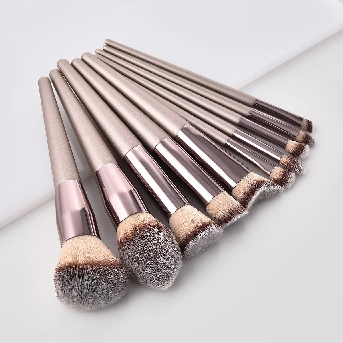 Champagne Professinal 10pcs Synthetic Hair Makeup Brush Private Label Make up Brushes Wholesale Makeup Brush Set