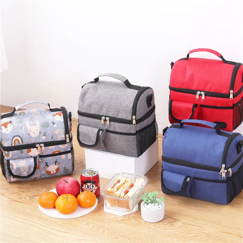 New Korean Double Layer Portable Insulated Fresh Cooler Bag Thermal Food Picnic Handbag Lunch Bag for Women Wholesale