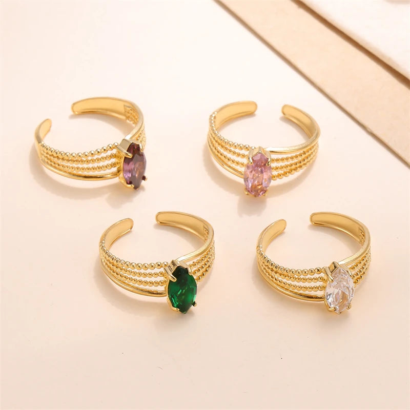 Cheap Colorful Diamond Rings Birth Stone 18k Gold Plated Stainless Steel Ring for Women Fashion Waterproof Jewelry Ring