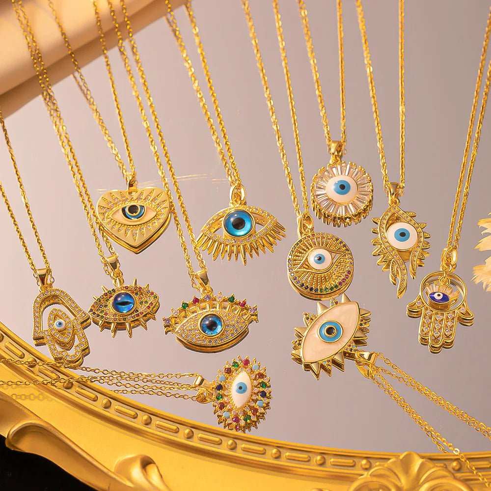Delicate Design 18K Gold Plated Zircon Evil Eyes Necklace Enamel Round Zircon Eye Pendant Necklace Jewelry