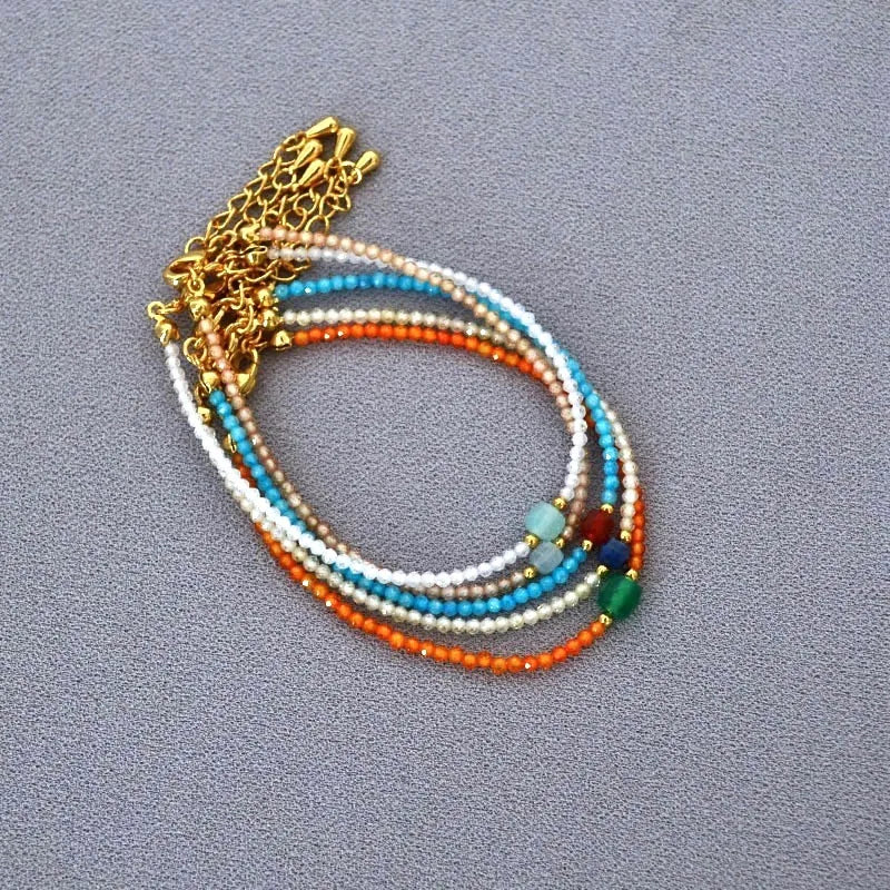 Fashion Shiny Zircon Cut Corner Square Natural Stone Bracelet Necklace Simple Exquisite Beaded Bracelet for Women