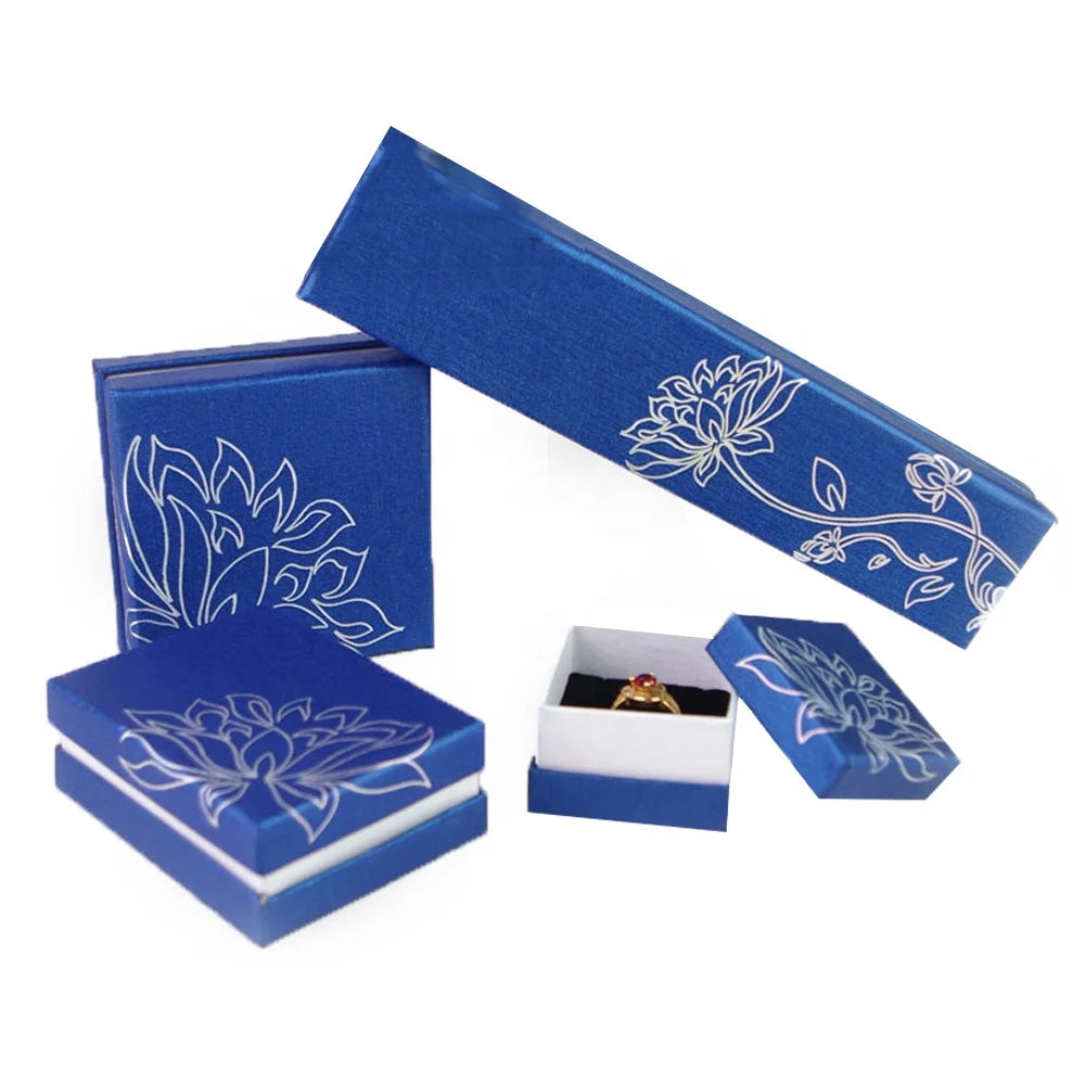 Wholesale Cheap Lotus Pattern Square Pendant Gift Packaging Paper Cardboard Jewelry Ring Boxes