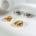 Minimalist Dainty 18K Gold Plated Vintage Wedding Celestial Jewelry Gold Starburst Stainless Steel Chunky Stone North Star Ring