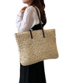 Women Straw Woven Tote Large Beach Handmade Weaving Beach Shoulder Bag Purse Straw Handbag