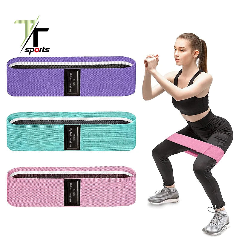 Custom Logo Print 3 Cotton Fabric Hip Booty Bands Set Fitness Fabric Resistance Bands Long Fabric Resistance Bands