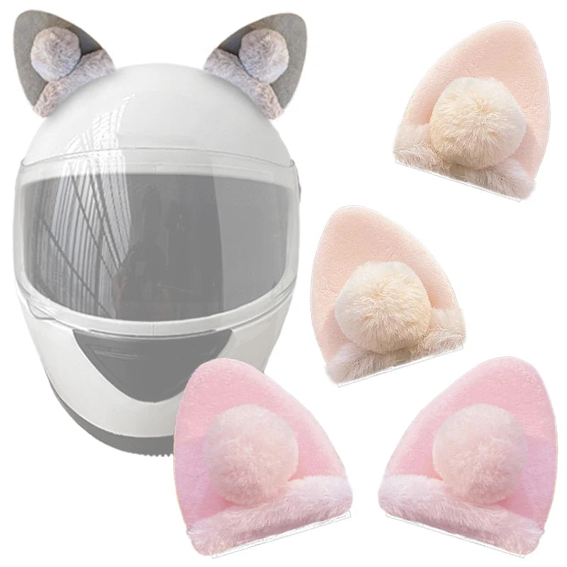 Cute Cat Ears Pom Pom Animal Print Durable Motorcycle Helmet Accessories for Outdoor Cycling
