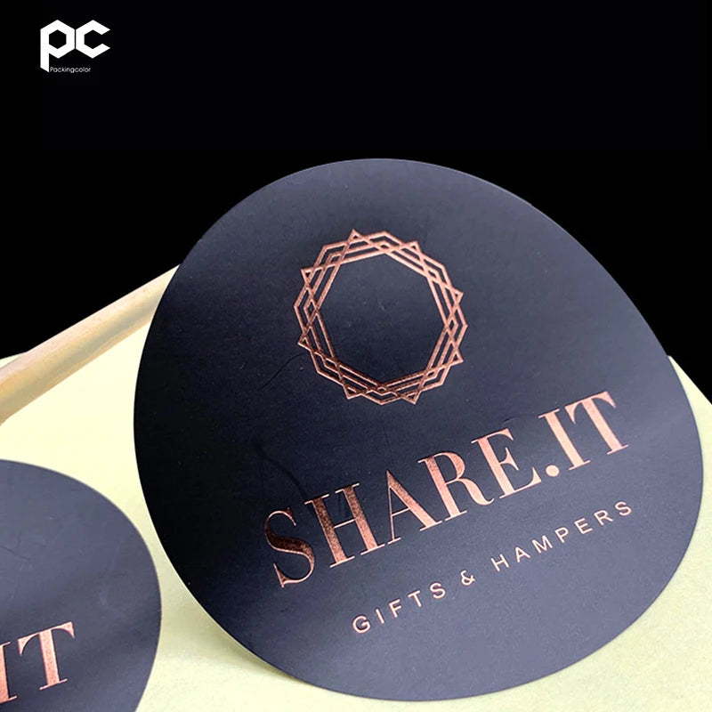 Direct Factory Supply Custom Brand Name Peelable Rose Gold Foil Printing Paper Stickers Labels Strong Hot Stamping Bulk Supply