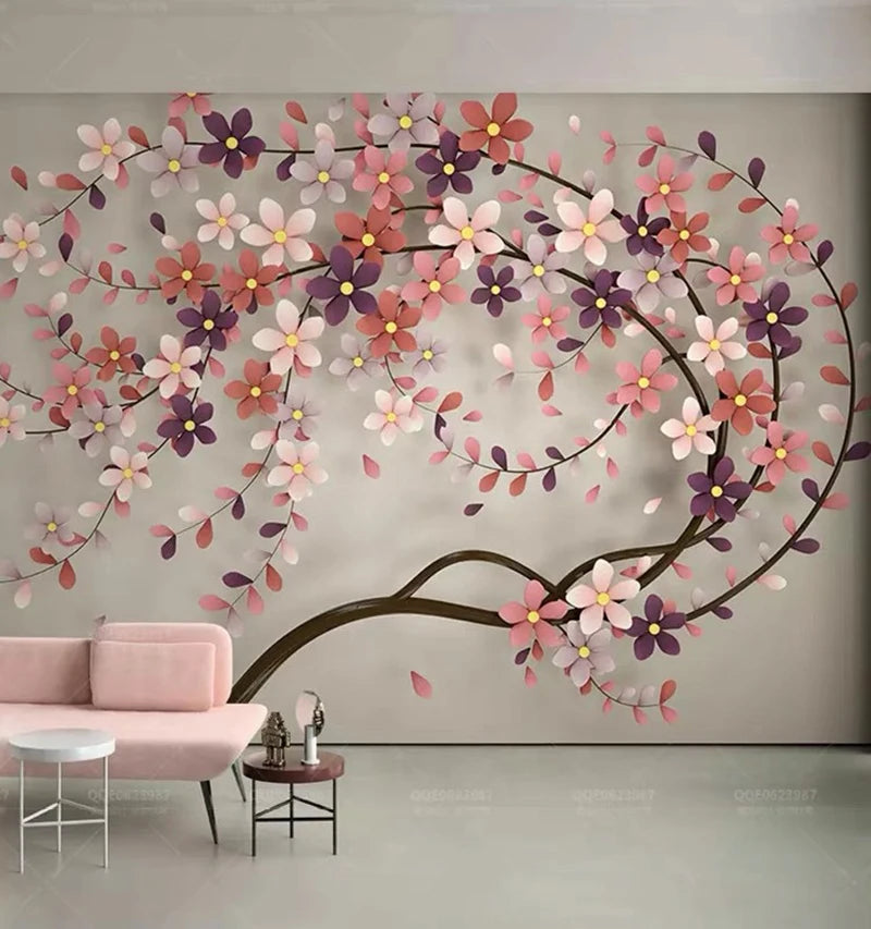 Custom Flower Birds Sound Proof Room Restaurant Decoration Wall Interior Panels 3D Mural Wallpaper