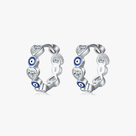 925 Sterling Silver Gold Trendy Wedding Gift Fashion Party Bezel Set Hearts Zircon CMA Certified Evil Eyes Charm Hoop Earrings