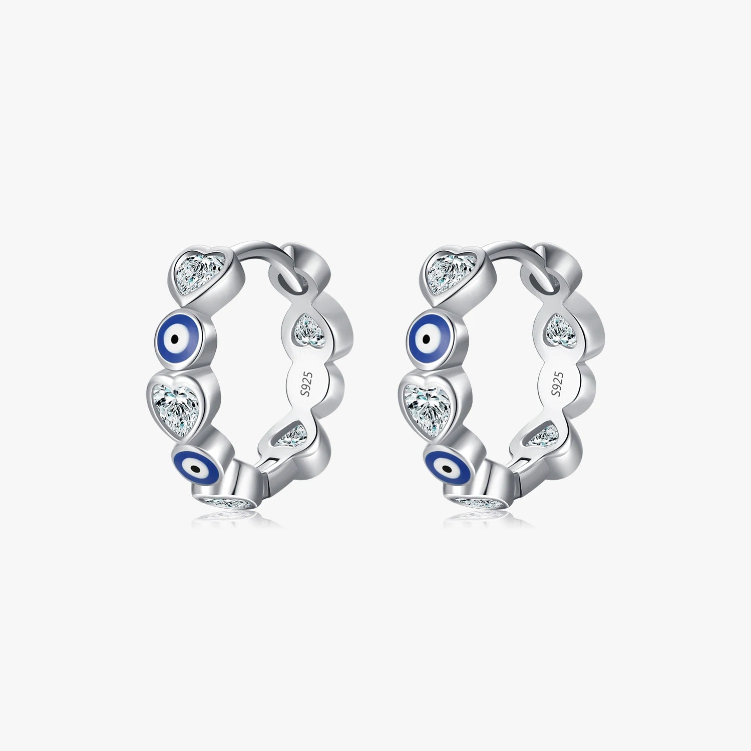 925 Sterling Silver Gold Trendy Wedding Gift Fashion Party Bezel Set Hearts Zircon CMA Certified Evil Eyes Charm Hoop Earrings
