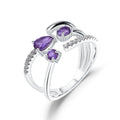 Abiding Three Natural Amethyst Stone Ring Swirls 925 Sterling Silver Jewelry Adjustable Open Ring for Women Wedding