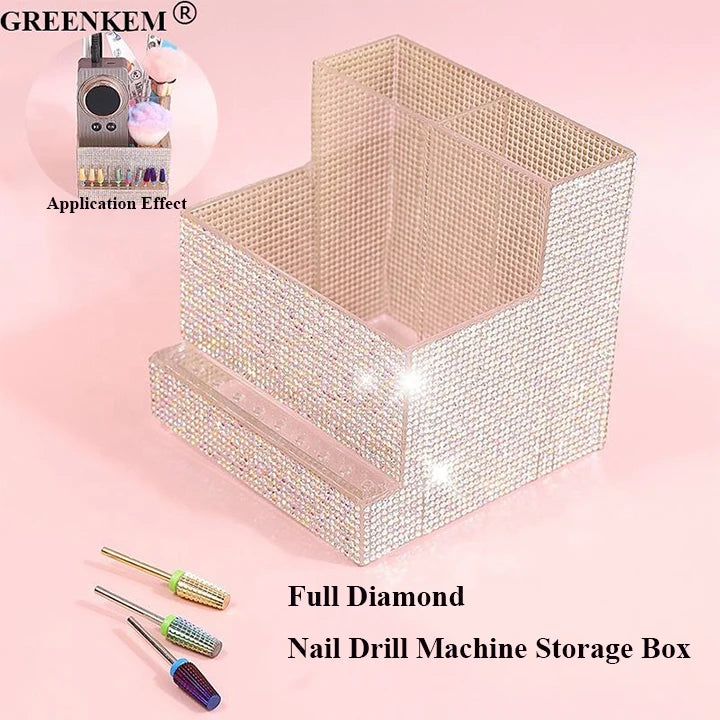 Professional Full Diamond Nail Drill Machine Storage Box Nail Drill Bits Tools Rack Multifunctional Makeup Tools Storage Box