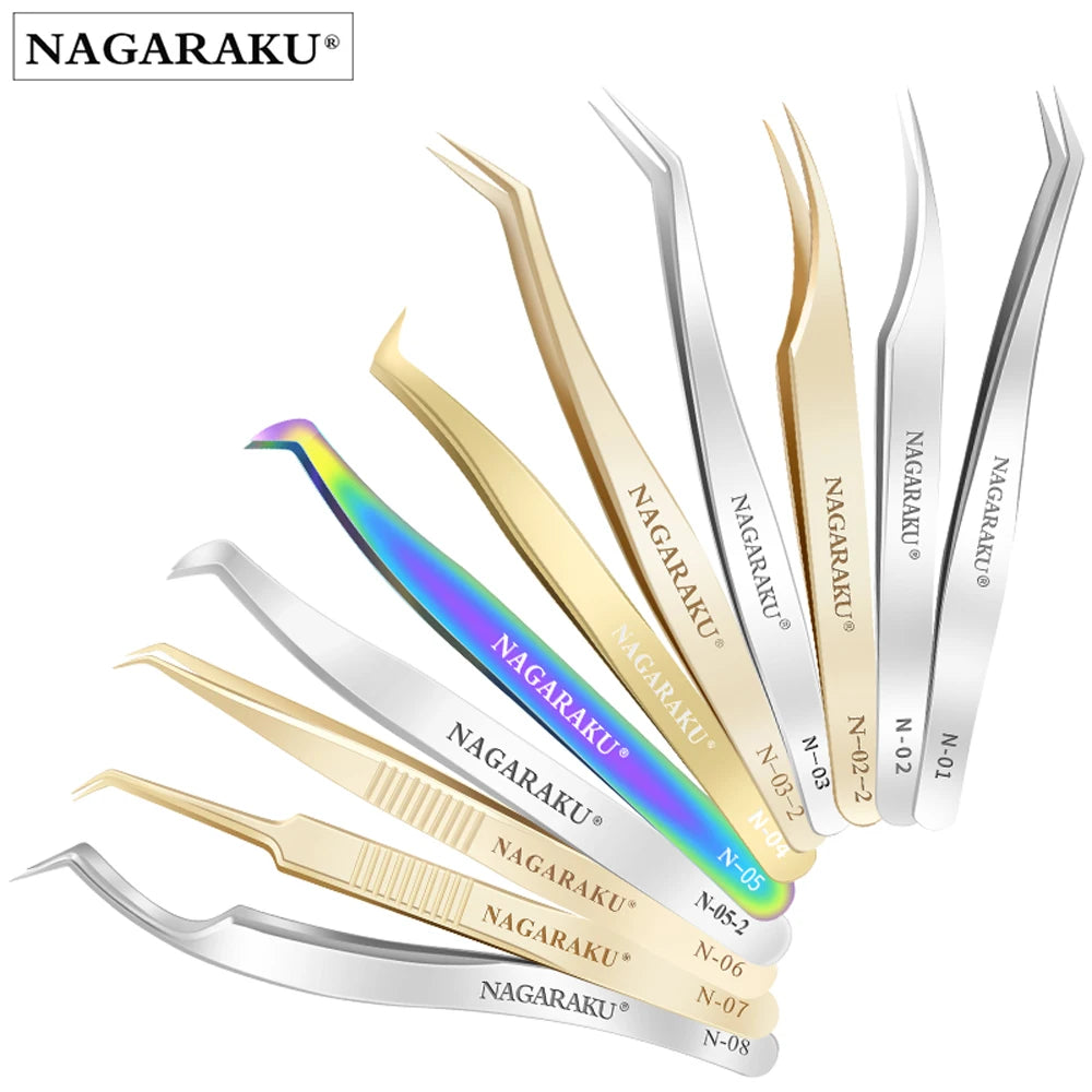 NAGARAKU 1 Pcs Eyelash Extension Tweezers Makeup Tools Non-magnetic Pincet False Eyelash Tweezers Curved Straight Tweezers
