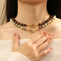 Handmade Boho Choker Necklace Delicate Natural Stone Necklace Geometric Tiger Eye Amazonite Beaded Necklace for Women Jewelry
