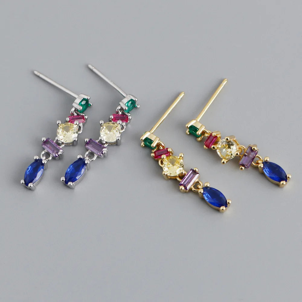 New Unique Design S925 Sterling Silver Micro CZ Pave Rainbow Color 925 Silver Pendant Earrings for Women EH1363