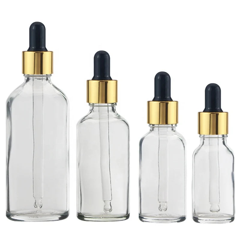 5ml 10ml 15ml 20ml clear Round Boston Glass Dropper Bottle 30ml 50ml 100ml Cosmetic Glass Essential Oil Bottle With Dropper