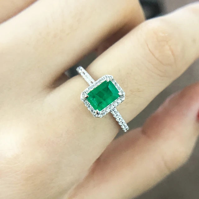 2021 Emerald Green Classic Wedding Rings for Women 5x7mm Green Gemstone Brass with Rhodium Plating Orthodox Style Jewelry