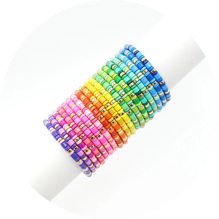 Popular Beaded Neon Bracelet for Women Rainbow Tile Bracelet DIY Enamel Tube Stretch Bracelet