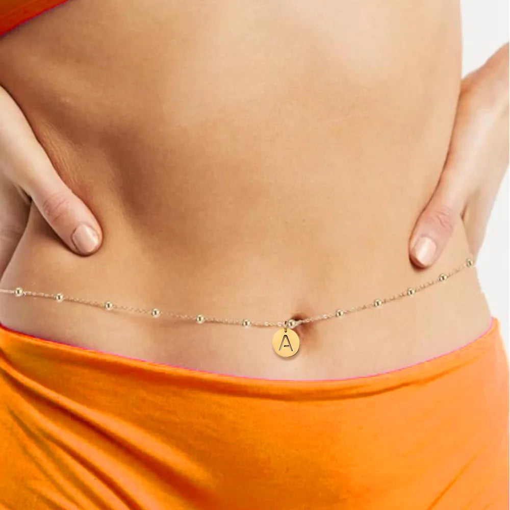 Boho High Quality Sexy Stainless Steel Waist Chain with Initial Capital Letter Pendants Jewelry