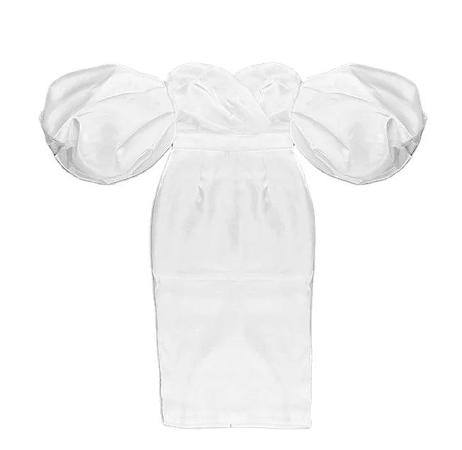 QUEENSGOWN  Puff Sleeve Mermaid Knee-length Dress Bridal Ivory Sweetheart Bandage Prom Dress