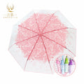 Sakura Girls 3-Fold Automatic Open Windproof Umbrella Clear PVC and Fabric Modern Design for Patios Travel Adult Gift