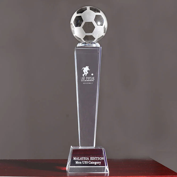 Wholesale K9 Crystal Glass Football Trophies Elegant Art Model 3D Laser Carved Custom Design for Business Gifts