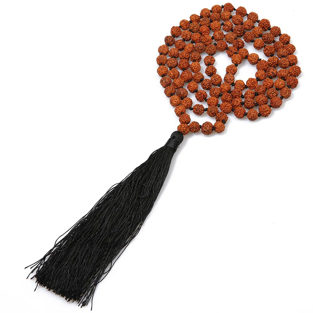 Hand Knotted Gemstone Necklace 8mm Natural Stone Chakra Rudraksha Charm Anchor Shape 108 Prayer Beads