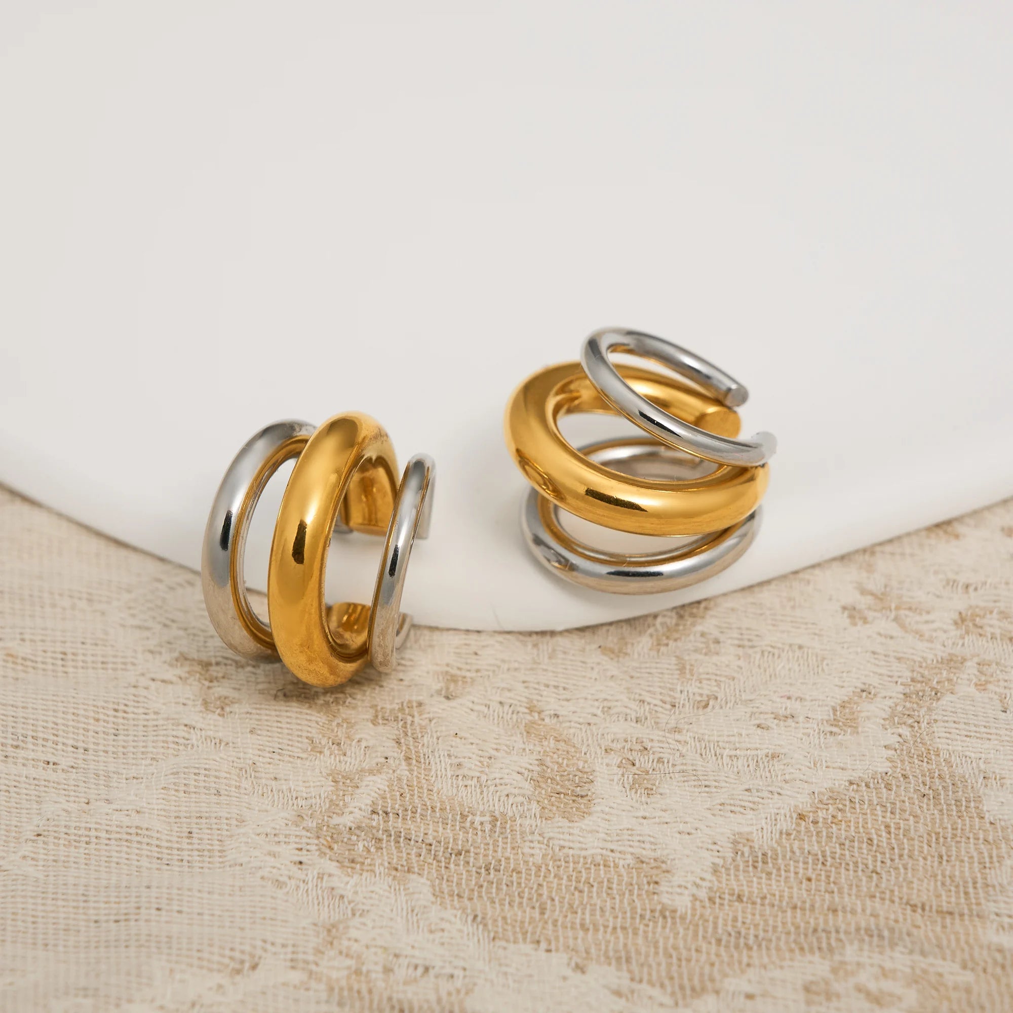 NEW VINTAGE THREE MIX COLOR GYPSY EAR CLIP EARRINGS 2025 Dazan Ins Trendy 18k Pvd Gold Plated Stainless Steel Luxury Jewelry