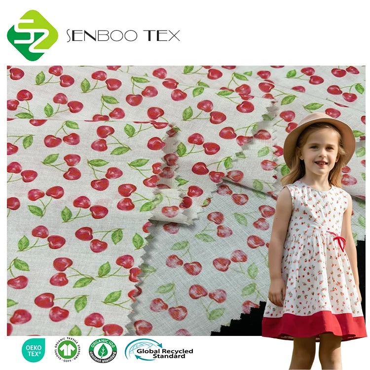 Certified No. EGL/234911 Organic Cotton Voile Lightweight Fabric GOTS Certified 90*88 Density Digital Print Girls Dress