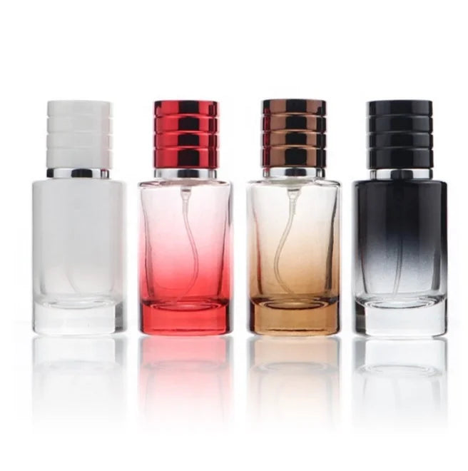 Portable 30ml/1oz Gradient Color Cylinder Glass Perfume Bottle Flat Shoulder with Screw Cap Minimum Order 100pcs