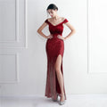 19572# Beads Long Banquet Slim Evening Temperament Elegant Long Sequins Dress